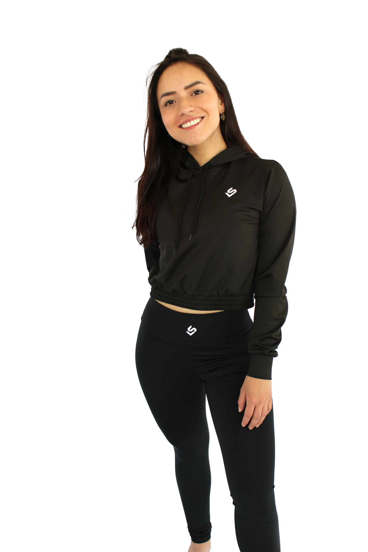 Sudadera crop top negra dama