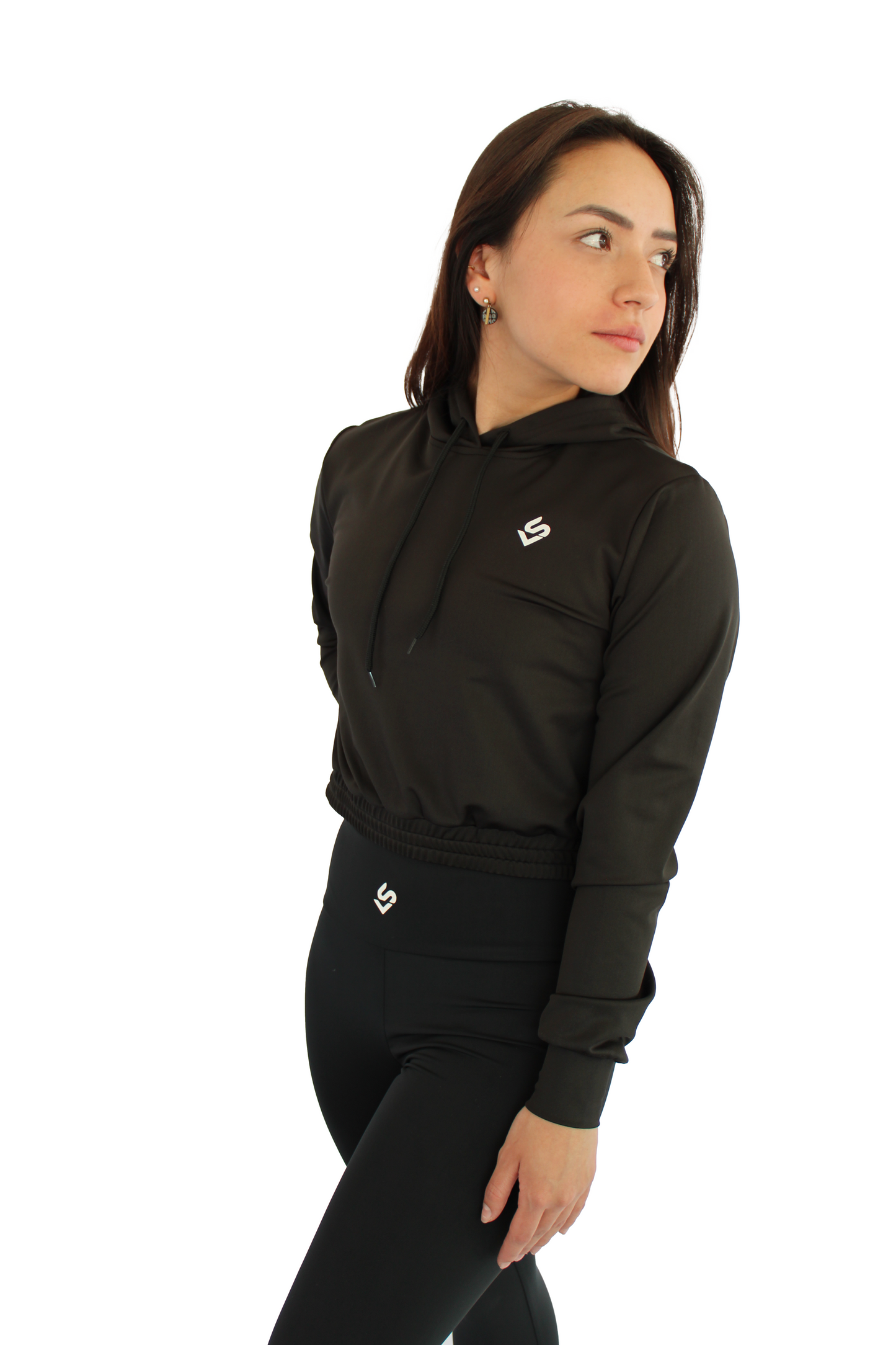 Sudadera crop top negra dama