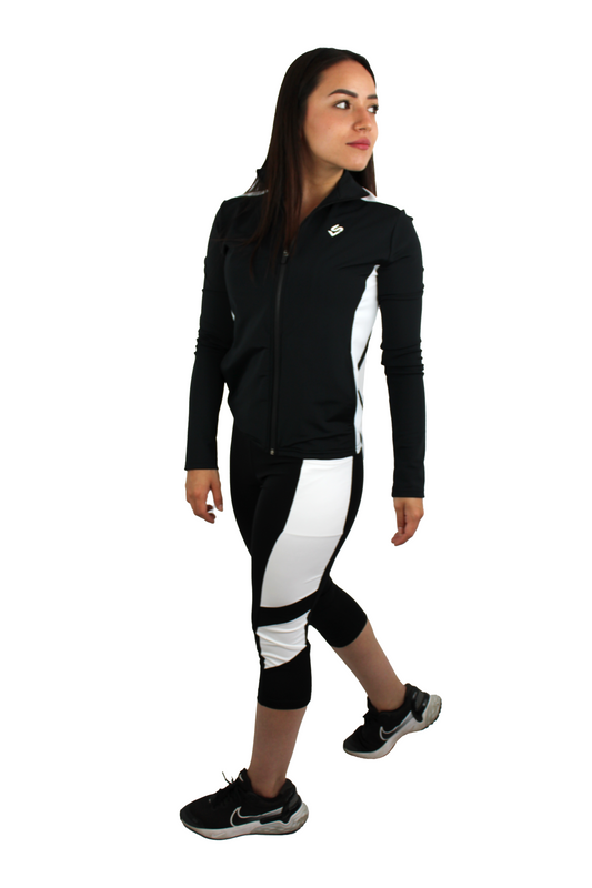 Chamarra deportiva para dama color negro con blanco